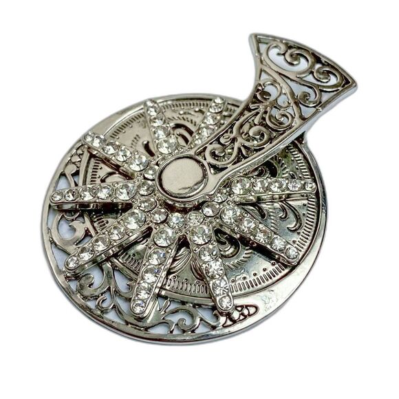 Silver Diamond Rhinestone Spinning Cowboy/Cowgirl Boot Spur Pendant - Picture 2 of 3